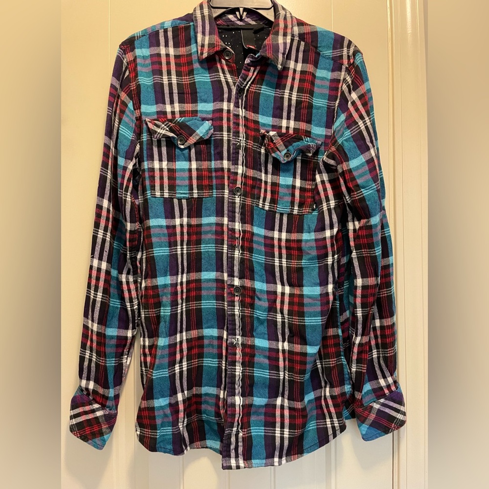 Element, Medium, Flannel, Long Sleeve Button Down Men's Shirt